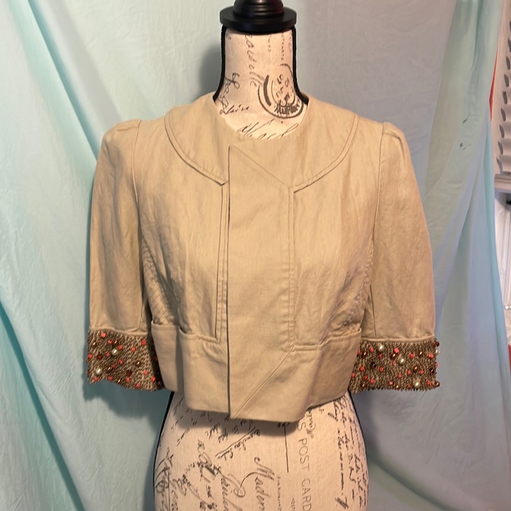 DIANE VON FURSTENBERG cropped jacked embellished sleeves pockets sz 8